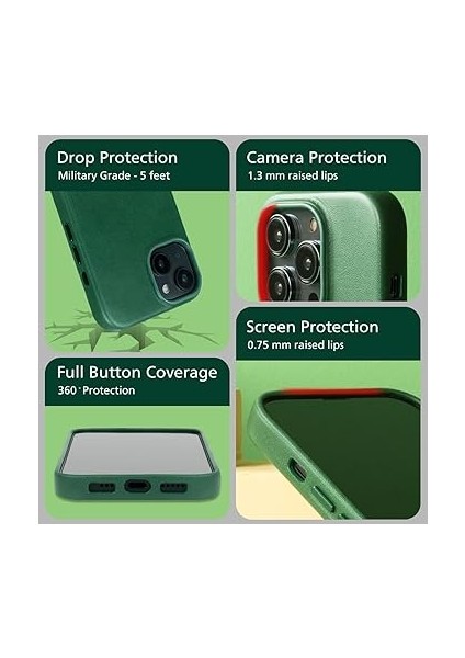 iPhone Mag-Safe Uyumlu Suni Deri Kılıf Kamera Korumalı Darbeye Karşı Dayanıklı (Gri, iPhone 13) modelleri