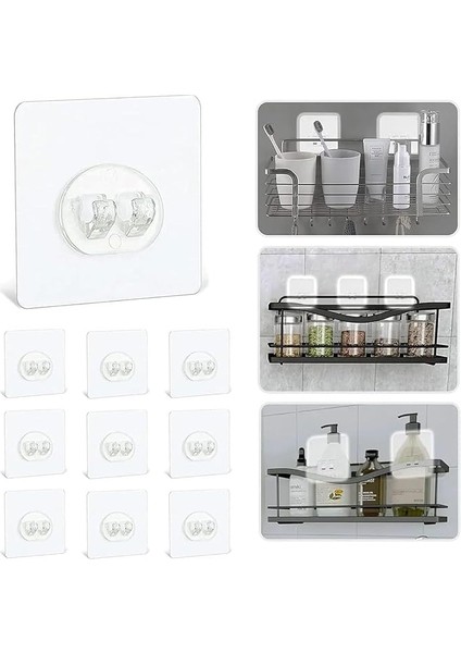 Home 10’lu Güçlü Kendinden Yapışkanlı Kancalar – Su Geçirmez Şeffaf Askı, Duş ve Köşe Rafı Tutucu Yapışkan Askı Seti, Delmeden Montaj Için Pratik Çözüm-Delme Gerektirmez