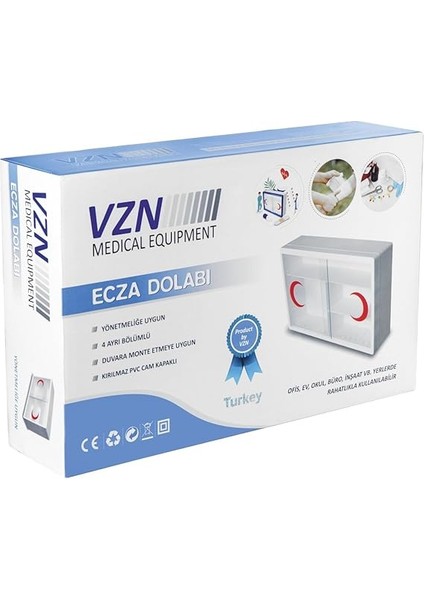tıp ecza dolabı | 4 bölmeli | kırılmaz cam kapaklı | duvara monte edilebilir | 45x29x11 cm | ve ılk yardım saklama dolabı fiyatları
