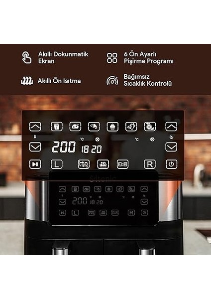 K20 Airfryer, Çift Bölmeli Fritöz, 8 Litre Xxl, 2850 W, Siyah modelleri