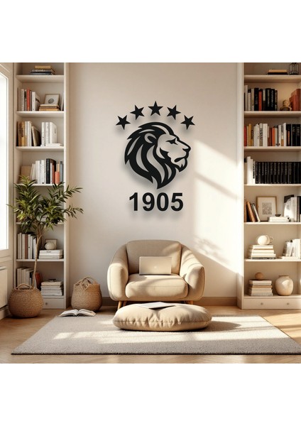 Qpr Desıgn | Galatasaray Efsanesi Duvar Tablosu | Aslan, 5 Yıldız, 1905 Mdf Dekor | Galatasaray Duvar Sanatı