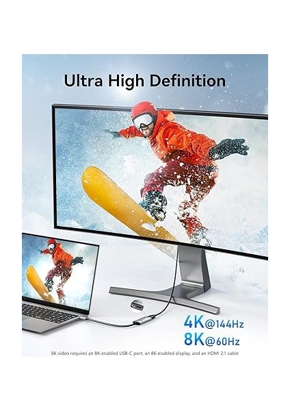 USB C - HDMI 2.1 Adaptör 8K@60Hz 4K@144Hz Alüminyum Tip-C HDMI Kablosu, Thunderbolt 4 3 Destek 48 Gbps/hdcp2.3/hdr Dizüstü Bilgisayar, Tablet Için Uyumlu fırsatları
