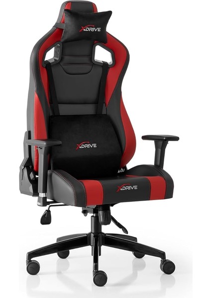 Xd-Akd-K/s Akdeniz Profesyonel Oyuncu Koltuğu, Bel ve Boyun Desteği, Tekerlekli, Hareketli Kolçaklar, 74 x 57 x 24 Cm, Kırmızı/siyah