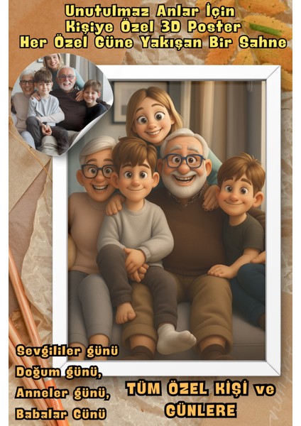 Kişiye Özel 3D Pixar Tarzı Karikatür Poster – Kağıt Baskı / Metal Baskı / A4 Beyaz Mdf Çerçeveli Seçenekli – Aile & Bebek Hediyesi modelleri