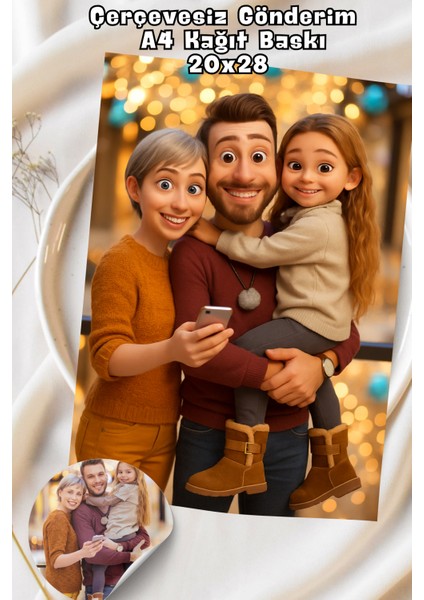 Kişiye Özel 3D Pixar Tarzı Karikatür Poster – Kağıt Baskı / Metal Baskı / A4 Beyaz Mdf Çerçeveli Seçenekli – Aile & Bebek Hediyesi fırsatları