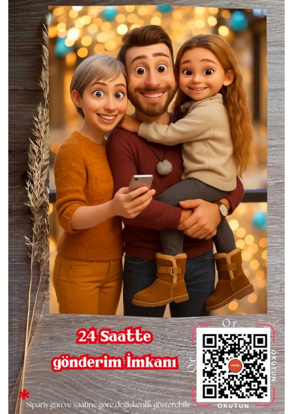 Kişiye Özel 3D Pixar Tarzı Karikatür Poster – Kağıt Baskı / Metal Baskı / A4 Beyaz Mdf Çerçeveli Seçenekli – Aile & Bebek Hediyesi indirimleri