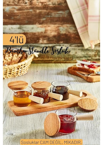 Life 4'lü Ahşap Standlı Mika Kahvaltılık Takımı - Reçellik, Kahve Yanı Sunumluk