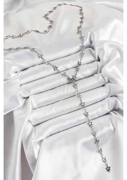 Pirinç Gümüş Renk Yıldızlı Kadın Y Kolye