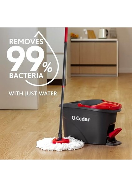 Easywring Mikrofiber Spin Mop, Kovalı Zemin Temizleme Sistemi, Kırmızı, Gri fiyatları