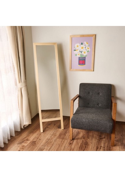 Deco Ahşap Boy Aynası - Bej - 160X45 cm