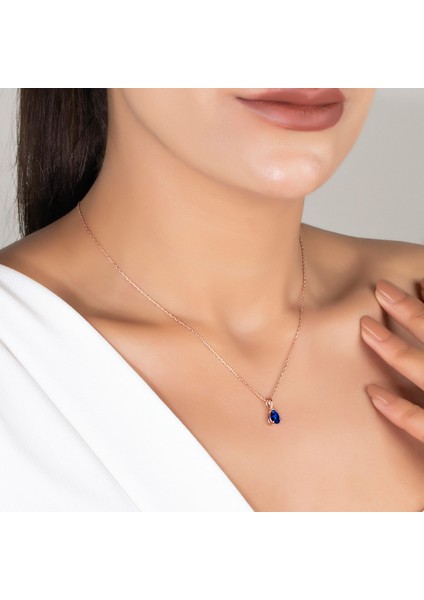 925 Ayar Gümüş Safir Damla Kolye - 14 Ayar Altın Kaplama - Kadınlar Için Doğum Günü, Yıl Dönünümü ve Özel Gün Hedıyeleri fiyatları