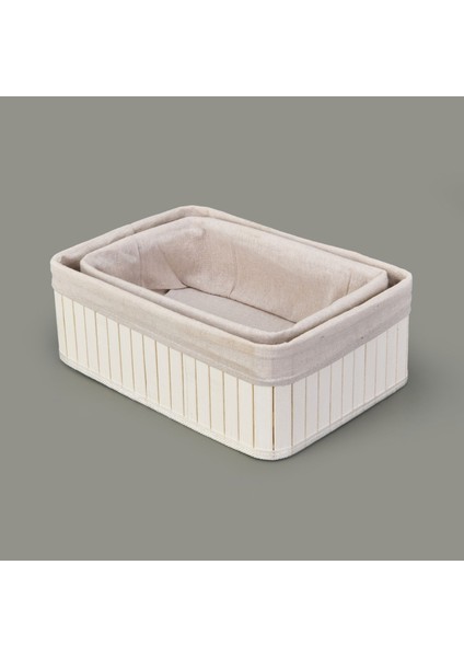 Living 2'li Çok Amaçlı Dekoratif Sepet - Beyaz