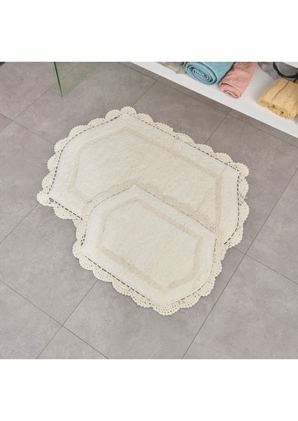 Soft Lace 2'li Banyo Paspası - Ekru - 40X60 cm + 60X90 cm
