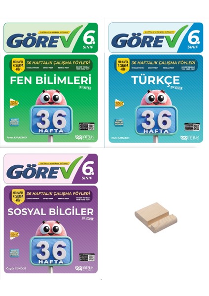 Nitelik 6. Sınıf Fen Türkçe ve Sosyal 36 Haftalık Görev Föyleri 3lü Set + Telefon Standı