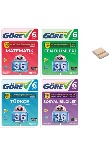 Nitelik 6. Sınıf Matematik Fen Türkçe Sosyal 36 Haftalık Görev Föyleri 4lü Set + Telefon Standı