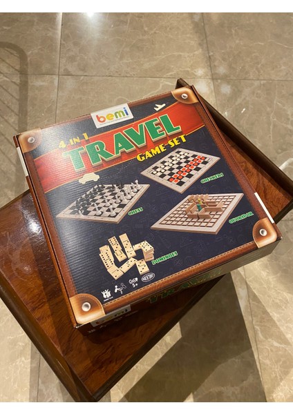 4 Oyun 1 Arada Ahşap Set Dama-Satranç-Domino-Koridor