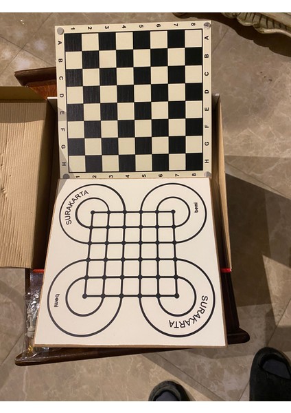 5 Oyun 1 Arada Ahşap Satranç-Dama-Koridor-Dokuztaş-Surakarta modelleri