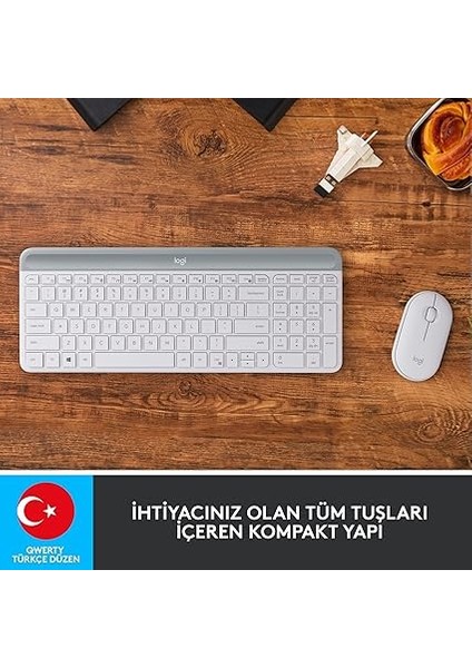 MK470 Slim Combo Kablosuz Klavye Mouse Seti, 12 Fn Kısayolu ile Kompakt Klavye, Sağ ve Sol Elle Kullanılabilir, 10 M Kullanım Mesafesi, Sessiz, Türkçe Q Klavye, Beyaz fiyatları