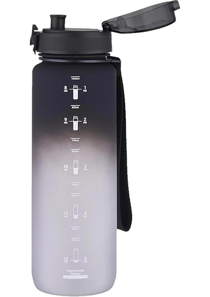 1000ML Büyük Boy Soft Touch Çift Renk Motivasyon Tritan Su Matarası (Siyah-Beyaz) fiyatları