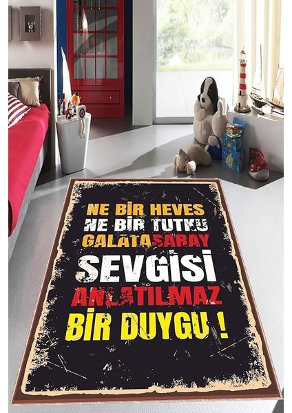 Home Makinede Yıkanabilen Kaymaz Taban Aslan Taraftar Halısı AR1153, Siyah-3, 80 x 200