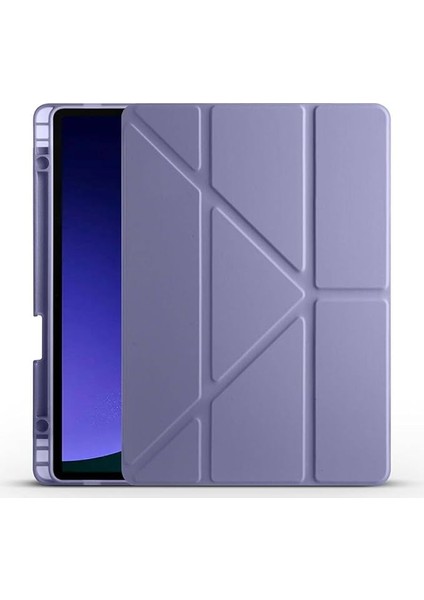 Samsung Galaxy Tab S9 Fe ile Uyumlu Kılıf Tri Folding Silikon Kalem Bölmeli Katlanabilir Standlı Pu Deri Yumuşak Kapak, Tablet Kılıfı [kalem Alanı, Akıllı Kapak, Uyku Modlu] - Mor