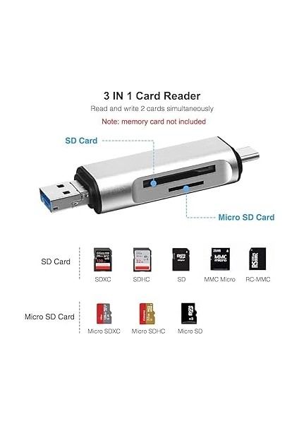 ADS-103 Macbook Uyumlu Type-C To USB 3.0 Flash Otg Veri Aktarım Sd Tf Tak Çalıştır Kart Okuyucu Çevirici Hub Adaptör modelleri