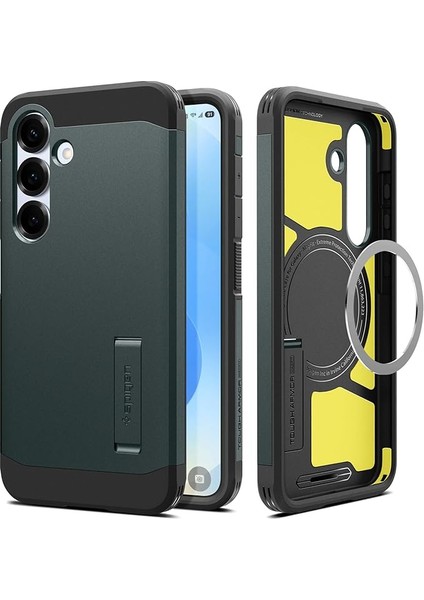 Galaxy S25 Ekstra Dayanıklı Kılıf Tough Armor Ai Hava Kanalı Teknolojisi™ Askeri Sınıf Koruma Magfit Özellikli Kickstand'lı Abyss Green Çift Katman Kapak - ACS09010