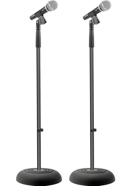 Evrensel Kompakt Tabanlı Mikrofon Standı - 2,8 Ila 5 Ft Yüksekliği Ayarlanabilir Ağır Hizmet Tipi Hafif Stüdyo Zemin Ayaklı Mikrofon Tutucu, Standart 5/8" Mikrofon Adaptörü - (Çift)