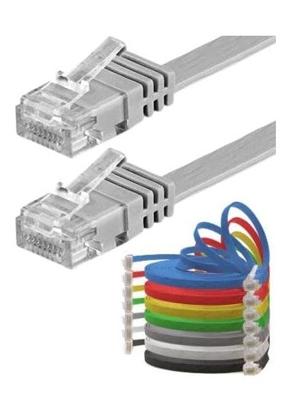 Cat6 Yassı RJ45 Ethernet (Network, Internet) Kablosu (5 Metre, Gri)