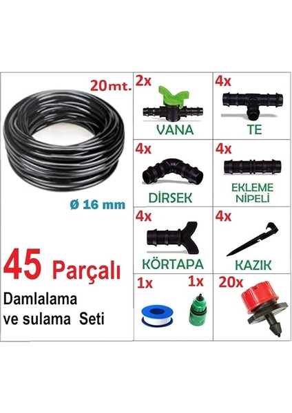 Damlama Sulama Hortum Seti 20MT Hortum Boru Nozul ve Boru Bağlantı Aparatları Fidan Bitki Bahçe fiyatları