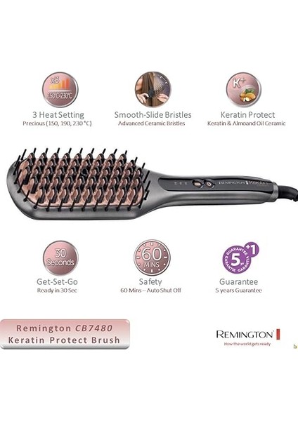 Saç Düzleştirici Keratin Protect 2'si 1 Arada Düzleştirici ve Saç Fırçası, Badem Yağı ile Zenginleştirilmiş Keratin Seramik Kaplama, Dijital Ekran, 150-230°C CB7480 fırsatları