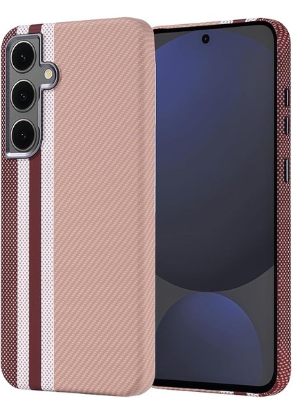 Samsung Galaxy S24 Fe ile Uyumlu Kılıf Magsafe Şarj Özellikli Karbon Fiber Görünümlü Nekst Kapak [ Tam Uyumlu, Karbon Fiber Görünümlü] ] - Gold