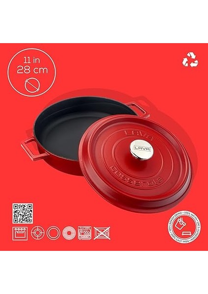 Metal Spring Serisi - Döküm Çok Amaçlı Tencere, Yuvarlak, 28 Cm, Mat Emaye, Parlak Siyah Taban, Kırmızı fırsatları