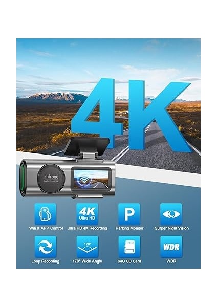 Wifi Dashcam, 170° Süper Geniş Açılı Ön Araç Içi Kamera, Uygulama Kontrolü, 64 G Sd Kart ve Çıkarılabilir Tutucu, 1,47 Inç IPS Ekran, Gece Görüşü, Wdr, G Sensörü, Döngü Kayıt, 24 Saat Park Izleme fiyatları