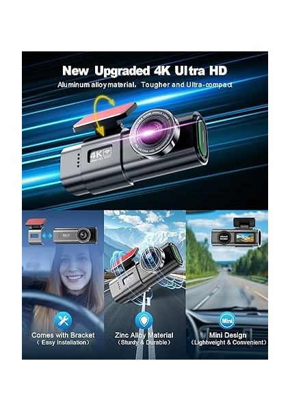 Wifi Dashcam, 170° Süper Geniş Açılı Ön Araç Içi Kamera, Uygulama Kontrolü, 64 G Sd Kart ve Çıkarılabilir Tutucu, 1,47 Inç IPS Ekran, Gece Görüşü, Wdr, G Sensörü, Döngü Kayıt, 24 Saat Park Izleme fırsatları