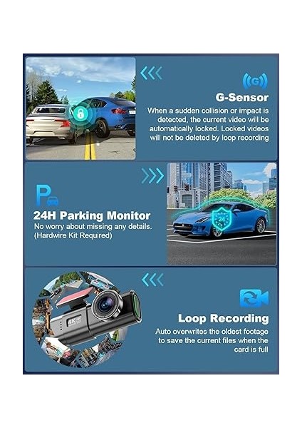 Wifi Dashcam, 170° Süper Geniş Açılı Ön Araç Içi Kamera, Uygulama Kontrolü, 64 G Sd Kart ve Çıkarılabilir Tutucu, 1,47 Inç IPS Ekran, Gece Görüşü, Wdr, G Sensörü, Döngü Kayıt, 24 Saat Park Izleme indirimleri