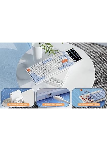 Ajazz AKP815%75 Low Profile Mekanik Klavye, 4.33'' LED Dokunmatik Ekranlı, Programlanabilir Rgb Gasket Kablolu Klavye, 16 Tuşlu Özel Masa Kontrolcüsü (Beyaz Mavi - Brown Switch) modelleri