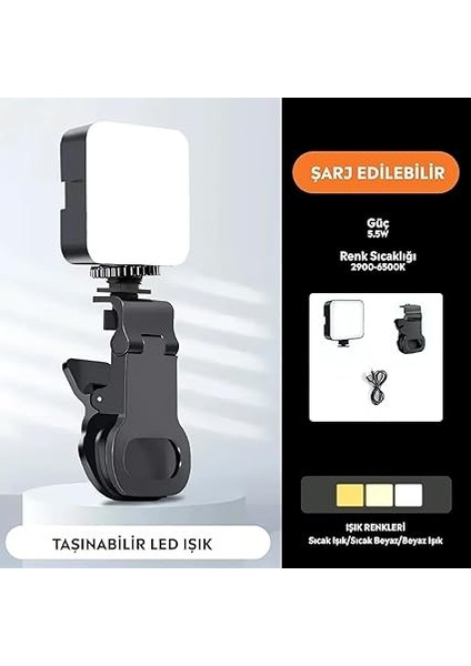 Şarj Edilebilir Selfie Işığı, Telefon Dizüstü Bilgisayar Tablet Için Klipsli Dolgu Işığı Video Konferans Için Taşınabilir Işık Canlı Akış Yakınlaştırma fiyatları