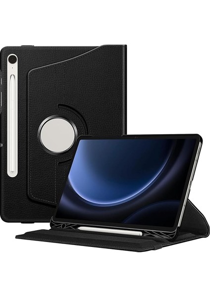 Samsung Galaxy Tablet Kılıfı Yatay ve Dikey Standlı 360 Derece Döner Tablet Kılıfı (Siyah, Galaxy Tab S9 Fe Plus)