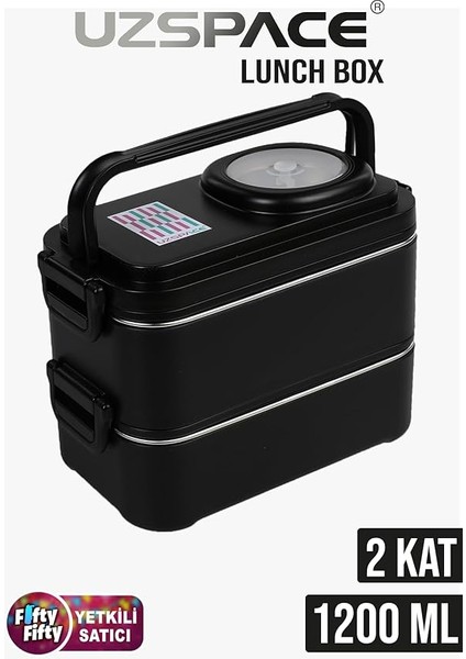 1200 ml Iki Kat Dört Bölme Paslanmaz Çelik Lunch Box Yeni Nesil Sefer Tası-Sos Kaseli MODEL-FFLBOX8023 (Siyah) fiyatları