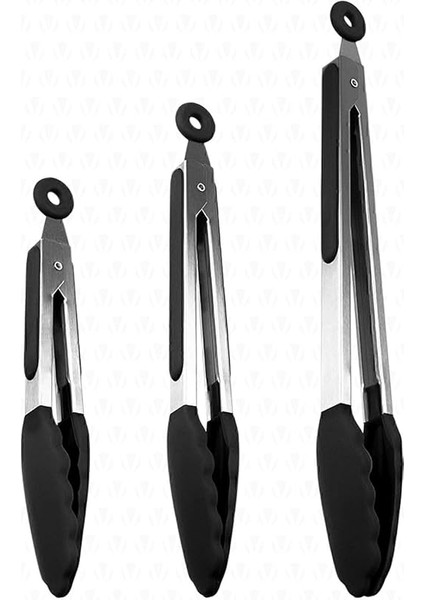 Midori Metal Saplı Silikon Uçlu Kilit Sistemli Smart 3lü Maşa Seti Siyah