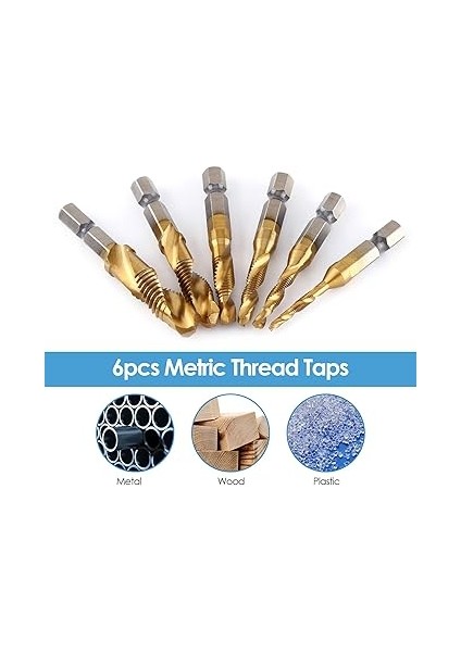 Kılavuz Pafta Seti, 6 Adet Diş Kılavuz, M3-M10 Kaplamalı Hss Matkap ve Kılavuz Uçları 1/4 Altıgen Şaft, Çeşitli Diş Açmak Için fiyatları
