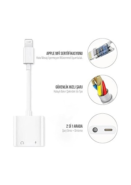 To 3.5mm Jack &amp; Lightning Dönüştürücü | Çift Çıkış Adaptörü | Yüksek Ses Kalitesi ve Hızlı Şarj | Kulaklık Desteği | Şık ve Dayanıklı Tasarım modelleri