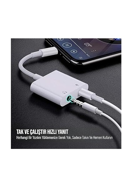 To 3.5mm Jack &amp; Lightning Dönüştürücü | Çift Çıkış Adaptörü | Yüksek Ses Kalitesi ve Hızlı Şarj | Kulaklık Desteği | Şık ve Dayanıklı Tasarım indirimleri