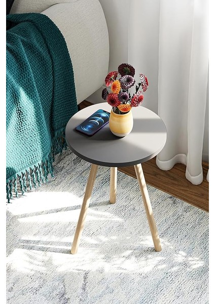 Yuvarlak Yan Sehpa Ahşap Ayaklı Tekli Zigon Sehpa