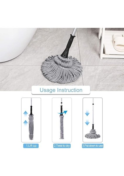 2 Yeniden Kullanılabilir Başlıklı Paspas, Kolay Sıkma Bükümlü Paspas, 57" Uzun Saplı, Zemin Temizliği Için Islak Paspaslar, Ticari Ev Temiz Parke, Vinil, Fayans ve Daha Fazlası (Gri) modelleri