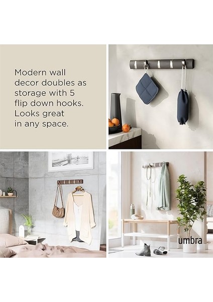 Flip 5 Puan Askısı, Modern, Sade ve Yerden Tasarruf Sağlayan Kayıtlar Sunar, Ceketler, Manto, Şallar, El Çantaları ve Daha Fazlası Için 5 Hareketli Kancalı, Ahşap/nikel fırsatları