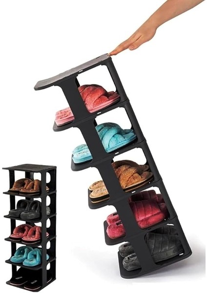 Home 5 Katlı Plastik Ayakkabılık Raf, Eklenebilir ve Büyütülebilir Düzenleyici Organizer, Kapı Önü ve Ev Içi Kullanım Için Ideal, Uzun Ömürlü ve Dayanıklı (Siyah) indirimleri