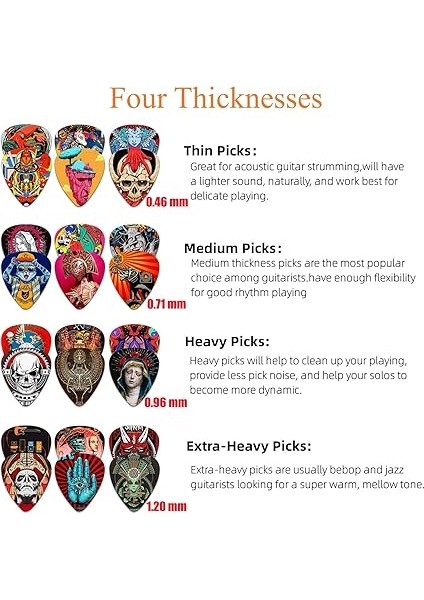 Karezog Pena 24 Adet, Gitar Penası, 0,46/0,71/0,96/1,20 Mm, 4 Farklı Kalınlıkta, Selüloit Gitar Penası, Akustik Gitar, Elektro Gitar, Bas, Ukulele (Mix-3) Için indirimleri