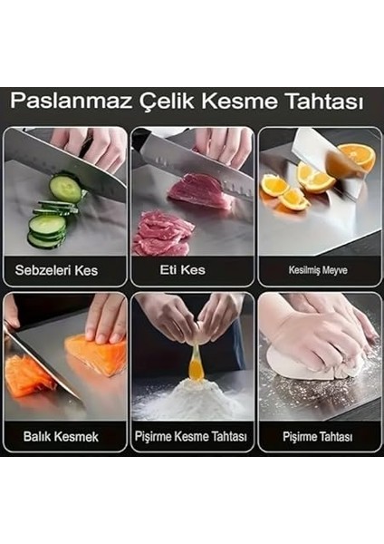 2'li Paslanmaz Çelik Kesme Tahtası Seti Levhası Panosu Kaydırmaz Slikon Ayaklı 24X34CM ve 15X25CM 2mm Gıda Temasına Uygun Antibakteriyel 304 Çelik Cam Kesme Tahtası indirimleri